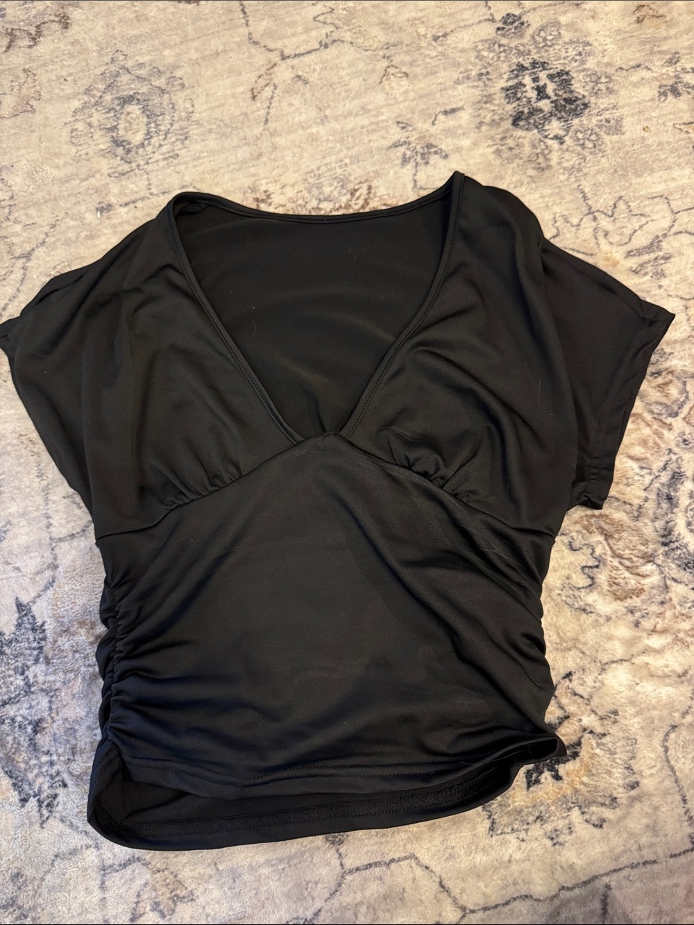 Black V-Neck Ruched Women’s Top
